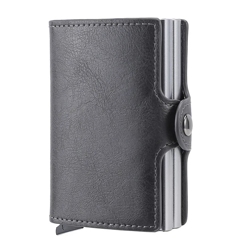Antitheft Business Carbon Fiber anti Rfid Credit Bank Card Holder Case 12 Cards with Hasp Men Double Metal Box Cardholder Wallet