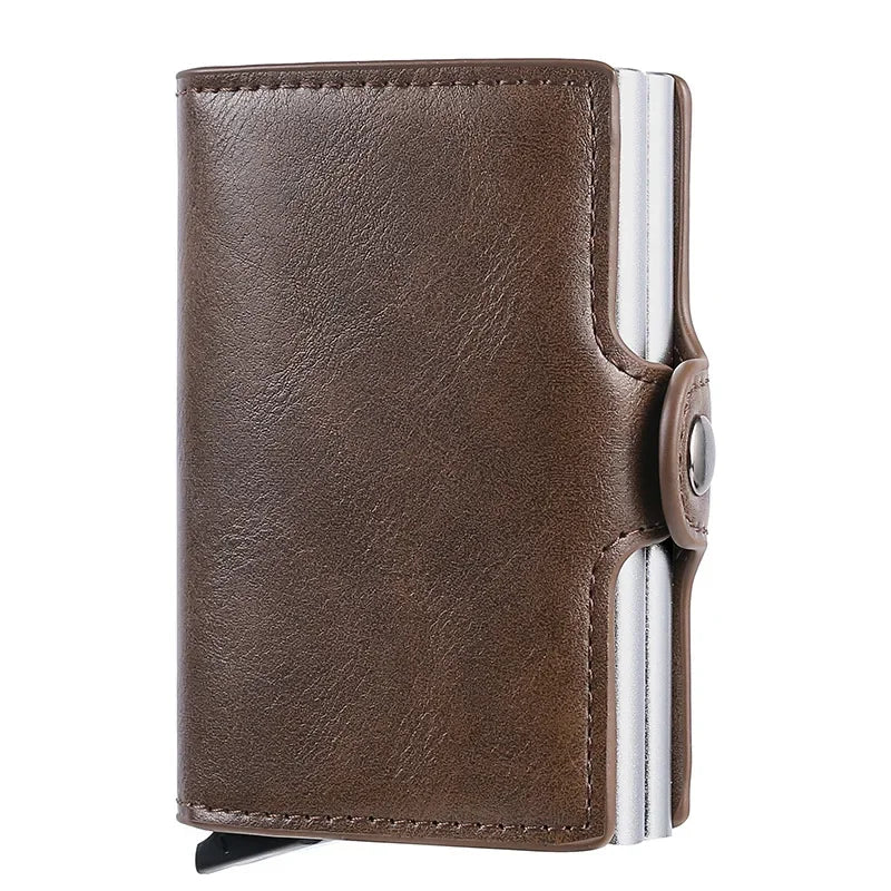Antitheft Business Carbon Fiber anti Rfid Credit Bank Card Holder Case 12 Cards with Hasp Men Double Metal Box Cardholder Wallet