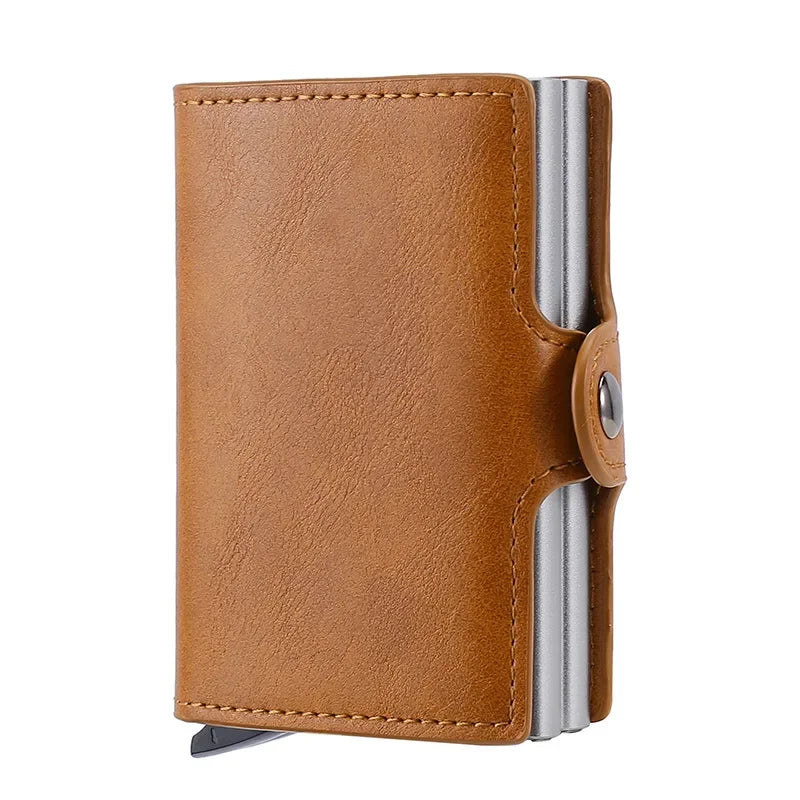 Antitheft Business Carbon Fiber anti Rfid Credit Bank Card Holder Case 12 Cards with Hasp Men Double Metal Box Cardholder Wallet