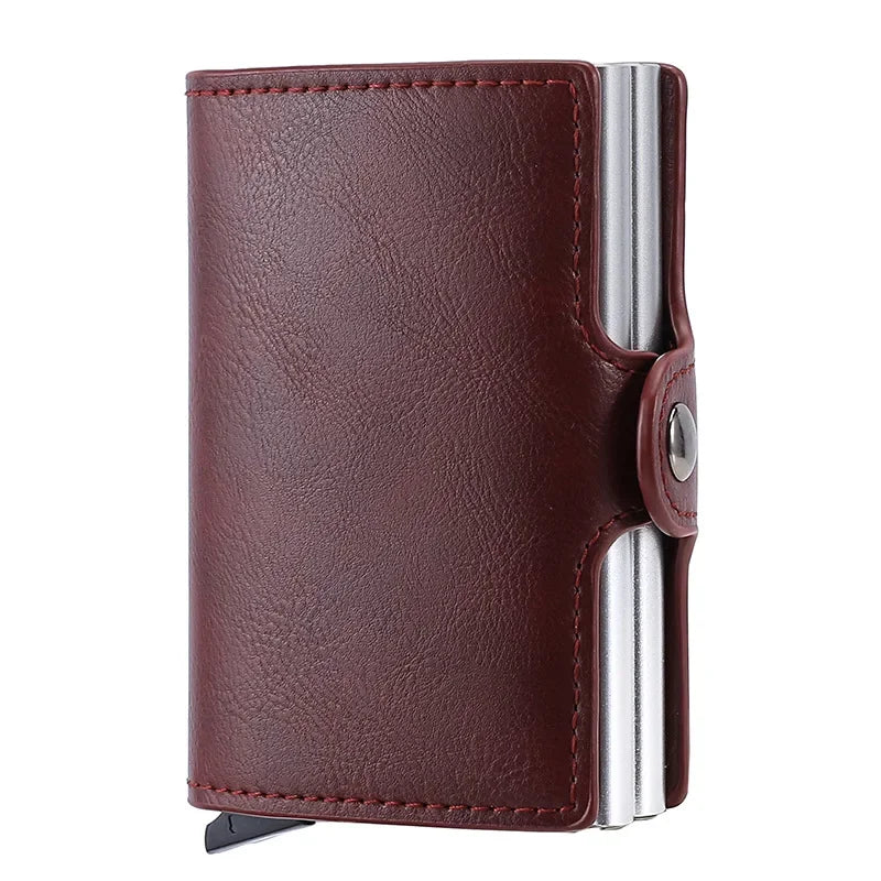 Antitheft Business Carbon Fiber anti Rfid Credit Bank Card Holder Case 12 Cards with Hasp Men Double Metal Box Cardholder Wallet