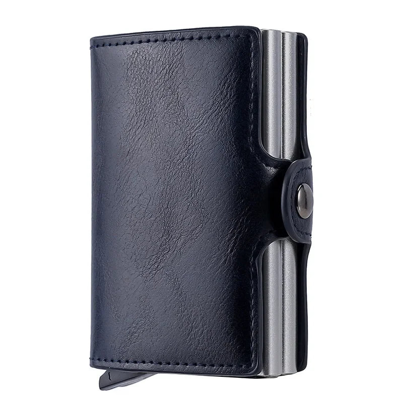 Antitheft Business Carbon Fiber anti Rfid Credit Bank Card Holder Case 12 Cards with Hasp Men Double Metal Box Cardholder Wallet