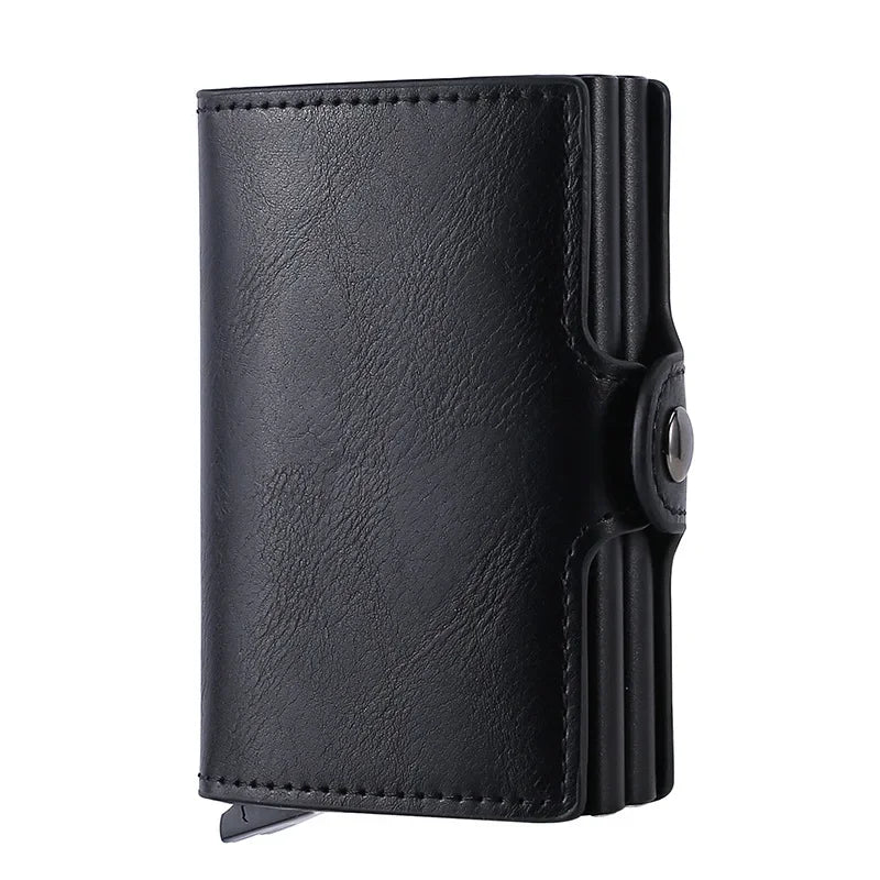 Antitheft Business Carbon Fiber anti Rfid Credit Bank Card Holder Case 12 Cards with Hasp Men Double Metal Box Cardholder Wallet