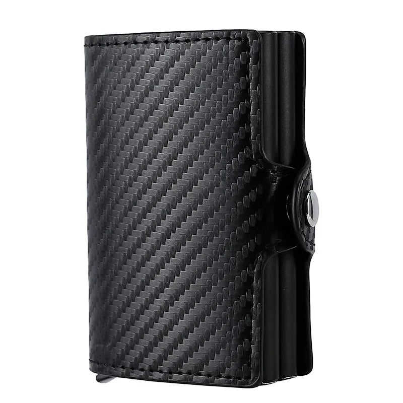 Antitheft Business Carbon Fiber anti Rfid Credit Bank Card Holder Case 12 Cards with Hasp Men Double Metal Box Cardholder Wallet