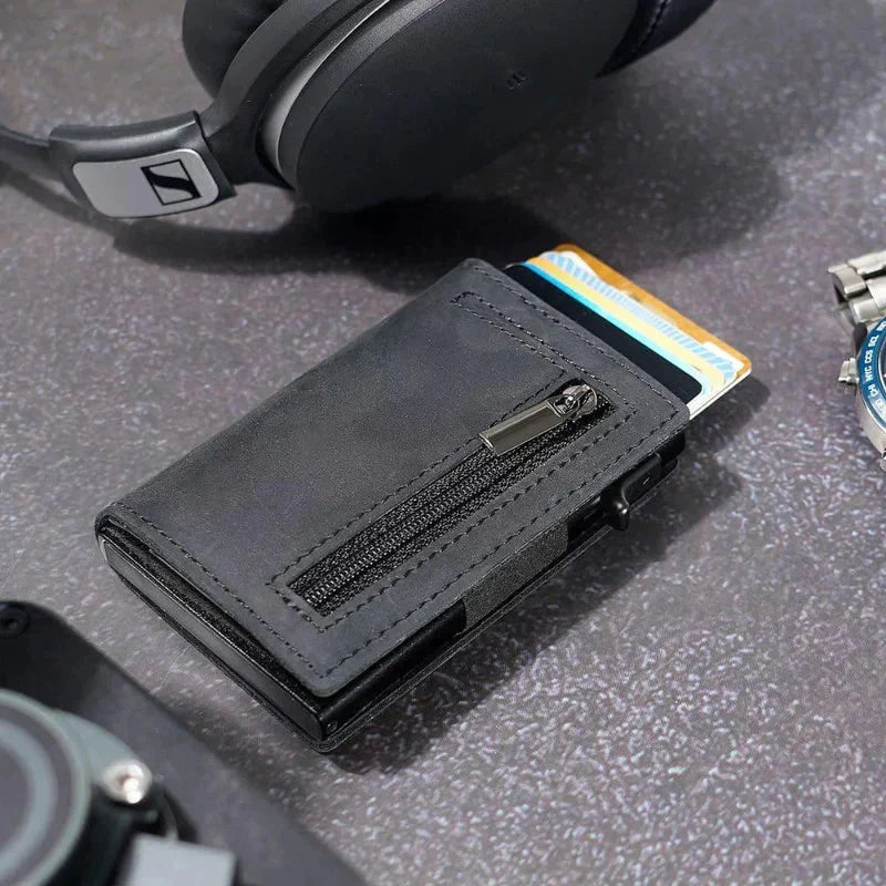 Lucas – Slim RFID Wallet with Quick Card Slider (6 Cards) | Zipper Pocket for Coins & Banknotes | Ultra-Thin Pocket Size